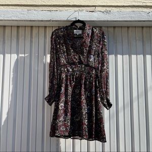 BA&SH Giani maroon floral print long sleeve mini dress